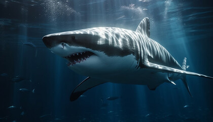 Fototapeta premium Majestic underwater nature fish, reptile, teeth, swimming, spooky, aggression, motion generated by AI