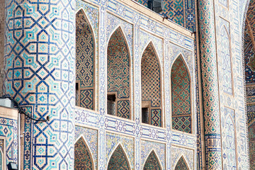 Uzbekistan ornament, pattern, exterior. Samarkand. Central Asia