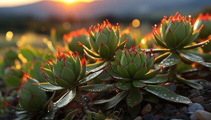 Obraz premium Vibrant green leaf, fresh flower, colorful nature generated by AI