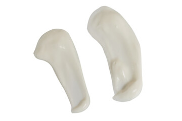 Smears of sour cream, smeared sauce on a white background close-up