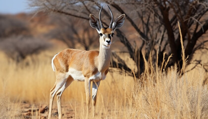 Naklejka na ściany i meble Majestic impala standing, alert, in African wilderness generated by AI