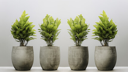 Four Decorative Plants In Stone Pots