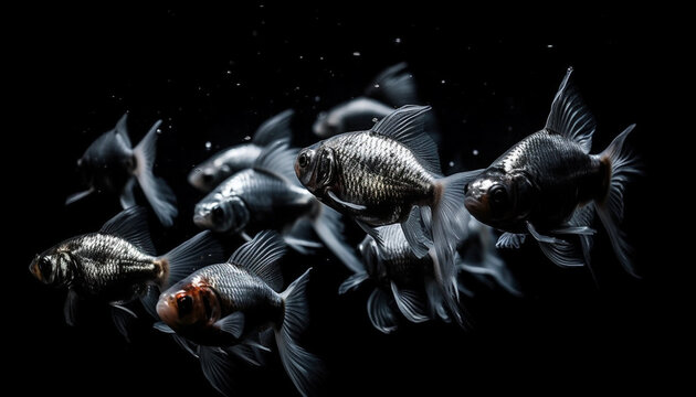 Underwater motion fish swimming in blue aquatic space activity generated by AI