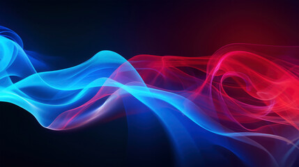 Closeup of flowing soft, smooth, neon blue Red colored smog, fog or smoke in dark night atmosphere