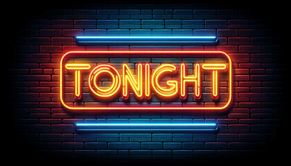 tonight neon sign on brick wall, generative AI