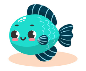 Vector illustration of colorful cute funny blue fish. Undersea world. Aquarium. Oceanic and sea bright colorful fish