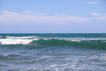 Blue sea and blue sky background. Summer sea and blue sky.
