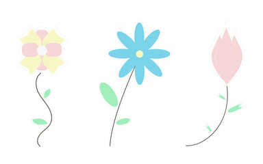 Flowers stickers each isolated on white background. Spring, summer, floral sticker pack for greeting card, print, notebook and more. Flat vector illustration