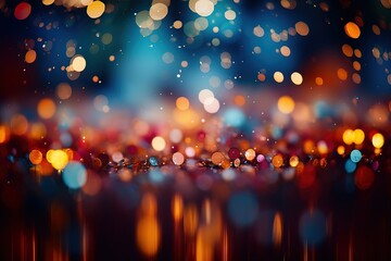 Abstract holiday background with colorful bokeh on a dark background, blurred lights on a black background