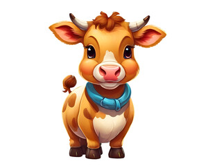 Cute baby cow cartoon on transparent background