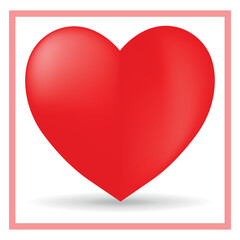 Red 3D heart in pink frame. Vector on a white background.