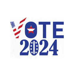 Vote President Election 2024 text word blue red and white USA flag design vector image render  template