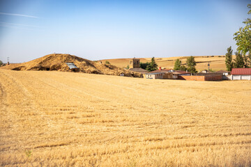 a view of Moratinos village in summer, Tierra de Campos, province of Palencia, Castile and Leon,...