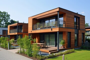 Modern Wooden Housing Estate: Sustainable Architecture in Nature's Embrace