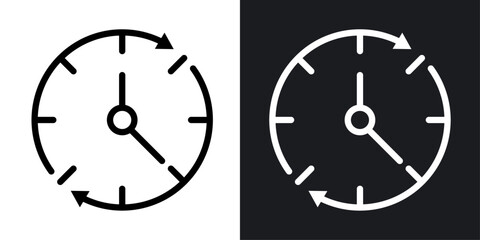 Time Modification line icon. Schedule update and clock reset icon in black and white color. - obrazy, fototapety, plakaty