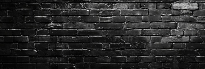 Dark Antique Brick Wall Panorama. Vintage Grunge Background with Weathered Texture