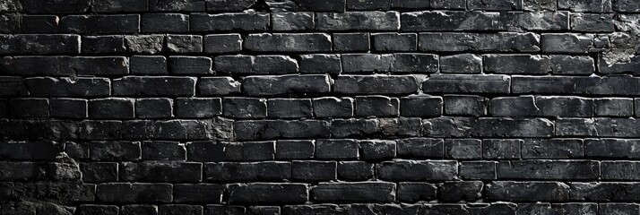 Vintage Black Brick Wall Panorama Background with Grunge Texture