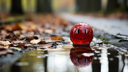 Foto op Aluminium Red smiley emoji on wet asphalt © Daniel