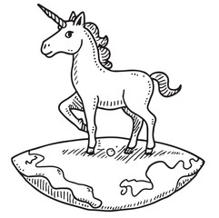 Black and white vector flat illustration: horse magical character, lineart for coloring books, ready to print	