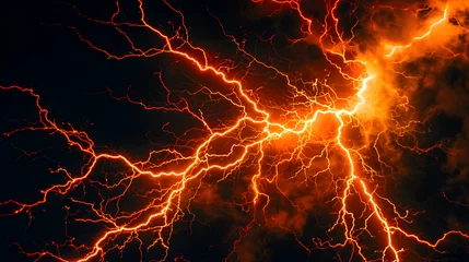 Fotobehang Abstract background of orange lightning © Sarah