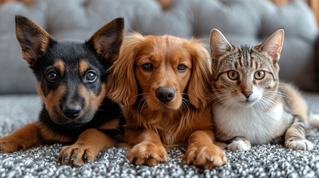 A cute picture of a friendly cat and dog
