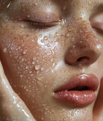 Obraz premium Portrait of beautiful natural woman with dewy wet skin