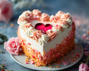 Obraz na płótnie Canvas Valentine's Day cake with pink heart on a blue background