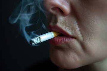 Close up image of a woman smoking a cigarette 