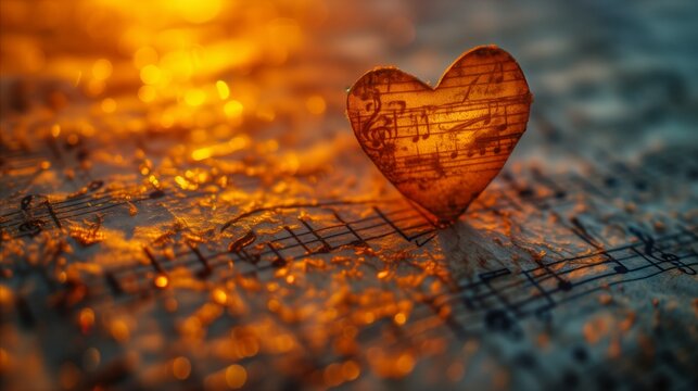 A heart-shaped symbol with musical notes, representing the connection between love and music.