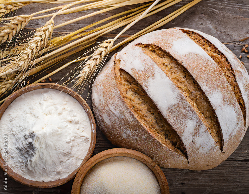 Wall mural loaf of bread and wheat and flour