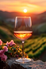 glass of wine at sunset. Generative ai