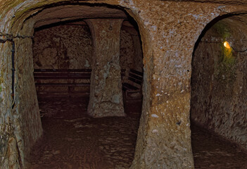A scene from underground ancient city in Cappadocia, Turkey.