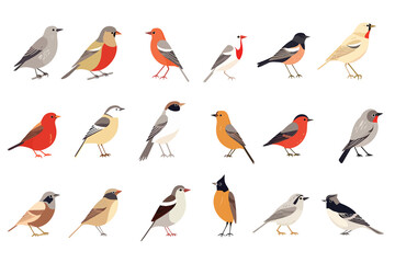 Collection of the most common USA birds isolated vector style illustration