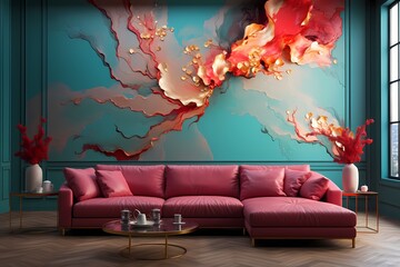 Harmonious blend of liquid ruby and jade, shaping an Abstract Wallpaper Background that evokes a sense of timeless beautyr