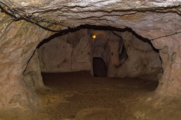 A scene from underground ancient city in Cappadocia, Turkey.