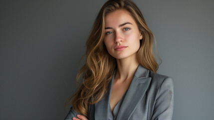 Fototapeta premium Contemporary Businesswoman in Trendy Gray Blazer