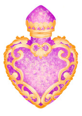 magic potion in purple bottle, hand drawn illustration, cut out