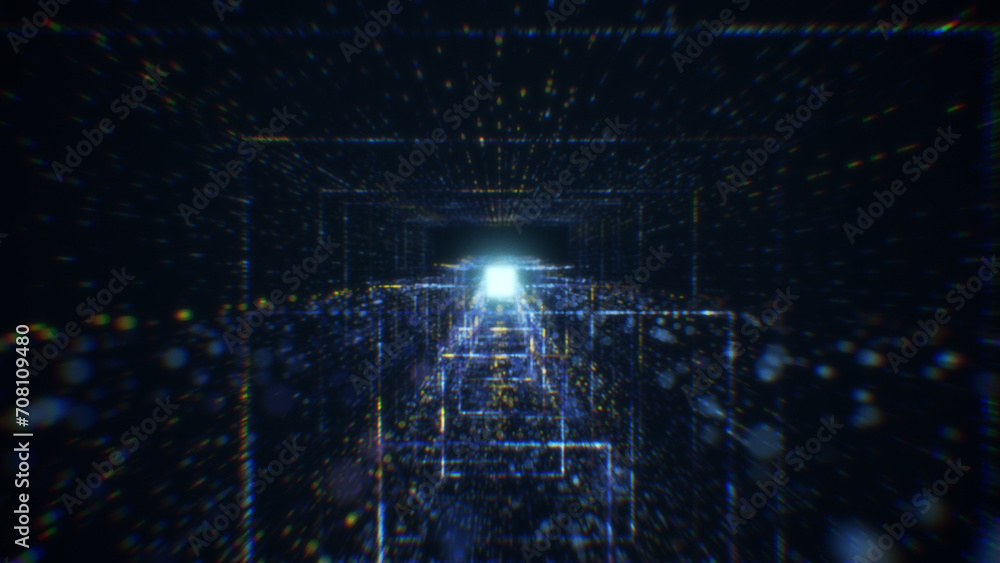 Poster 3d rendering of an abstract digital tunnel in cyberspace made of particles