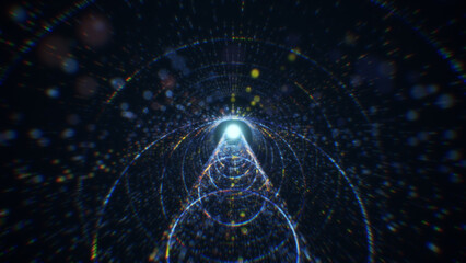 3D rendering of an abstract digital tunnel in cyberspace made of particles