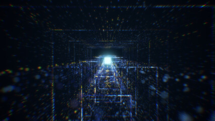 3D rendering of an abstract digital tunnel in cyberspace made of particles