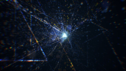 Obraz premium 3D rendering of an abstract digital tunnel in cyberspace made of particles