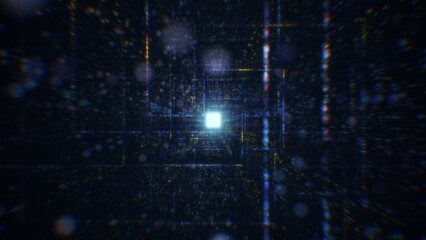 3D rendering of an abstract digital tunnel in cyberspace made of particles