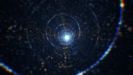 Obraz premium 3D rendering of an abstract digital tunnel in cyberspace made of particles
