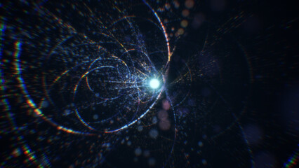 3D rendering of an abstract digital tunnel in cyberspace made of particles