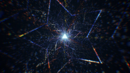 Obraz premium 3D rendering of an abstract digital tunnel in cyberspace made of particles
