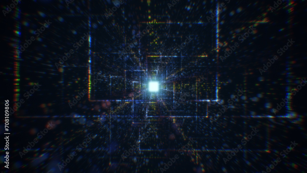 Poster 3d rendering of an abstract digital tunnel in cyberspace made of particles
