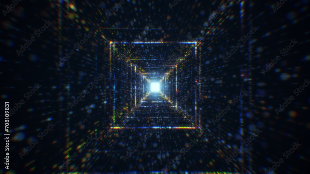 Poster 3d rendering of an abstract digital tunnel in cyberspace made of particles