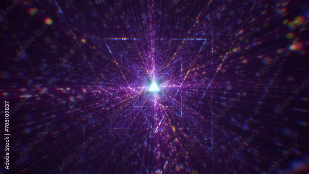 Poster 3d rendering of an abstract digital tunnel in cyberspace made of particles