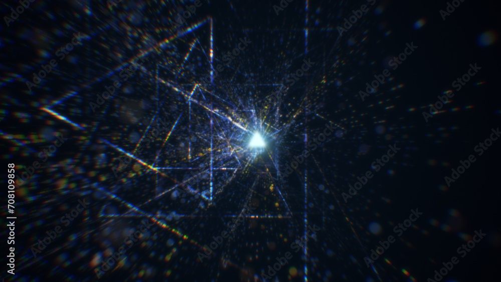 Poster 3d rendering of an abstract digital tunnel in cyberspace made of particles