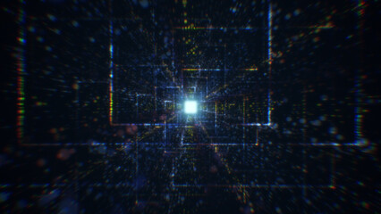 3D rendering of an abstract digital tunnel in cyberspace made of particles